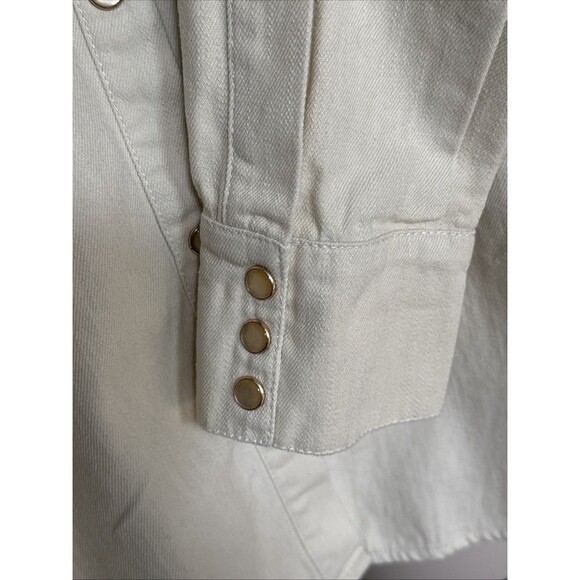 Tuckernuck Size S Beige Denim Pearl Snap Long Sleeve Cotton Shirt - Picture 7 of 9